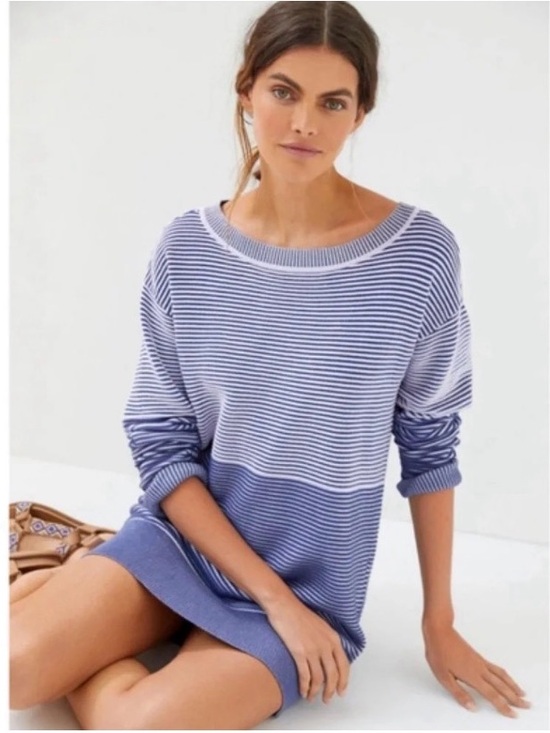 Daily Practice Dresses & Skirts - Anthropologie Daily Practice Ribbed Knit Tunic Dress Stripe Indigo Oversized